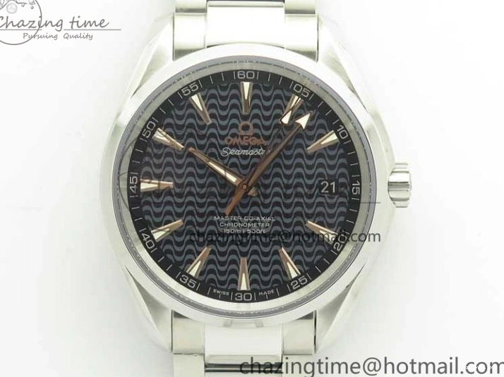 0421 FlexibleFit Aqua Terra 150M SS VSF 1:1 Best Edition Black Wave Textured Dial RG Hand on SS Bracelet A8500 Super Clone 8032